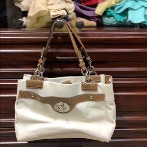 Coach purse white leather with brown accent